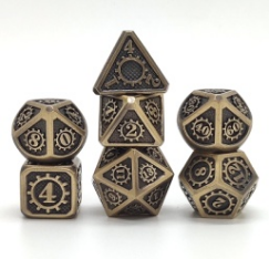 image Dés Métal - Mini lot de 7 dés (14mm) - Gear Gold (+ Boîte de rangement acrylique 