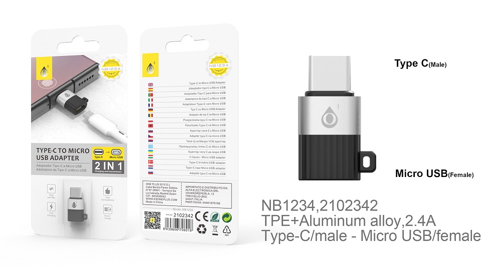 image principale pour Adaptateur de Micro USB + Type C NE NB1234