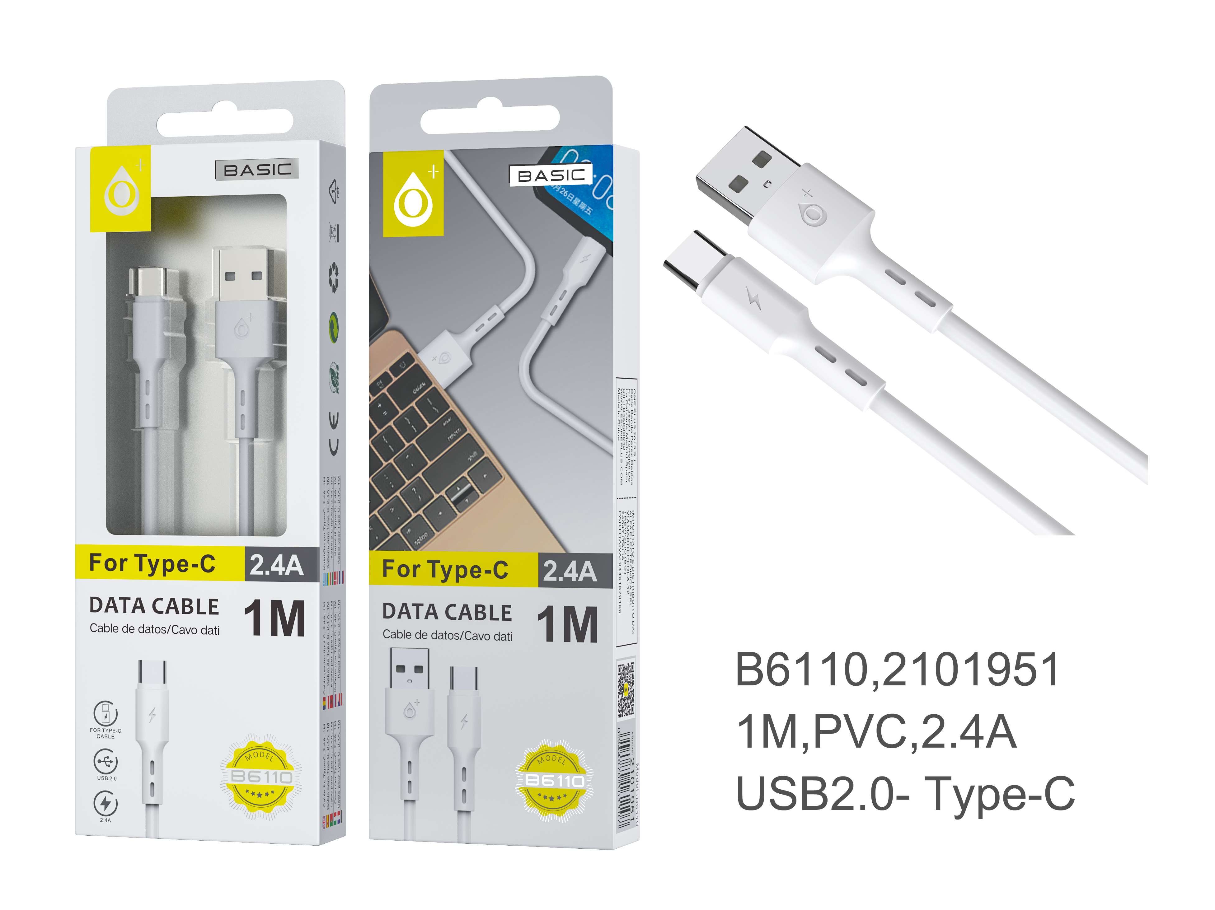 image principale pour Câble de charge Data pour Type C - 2,4A - 1m - S.Basic - B6110 - Blanc 2101951