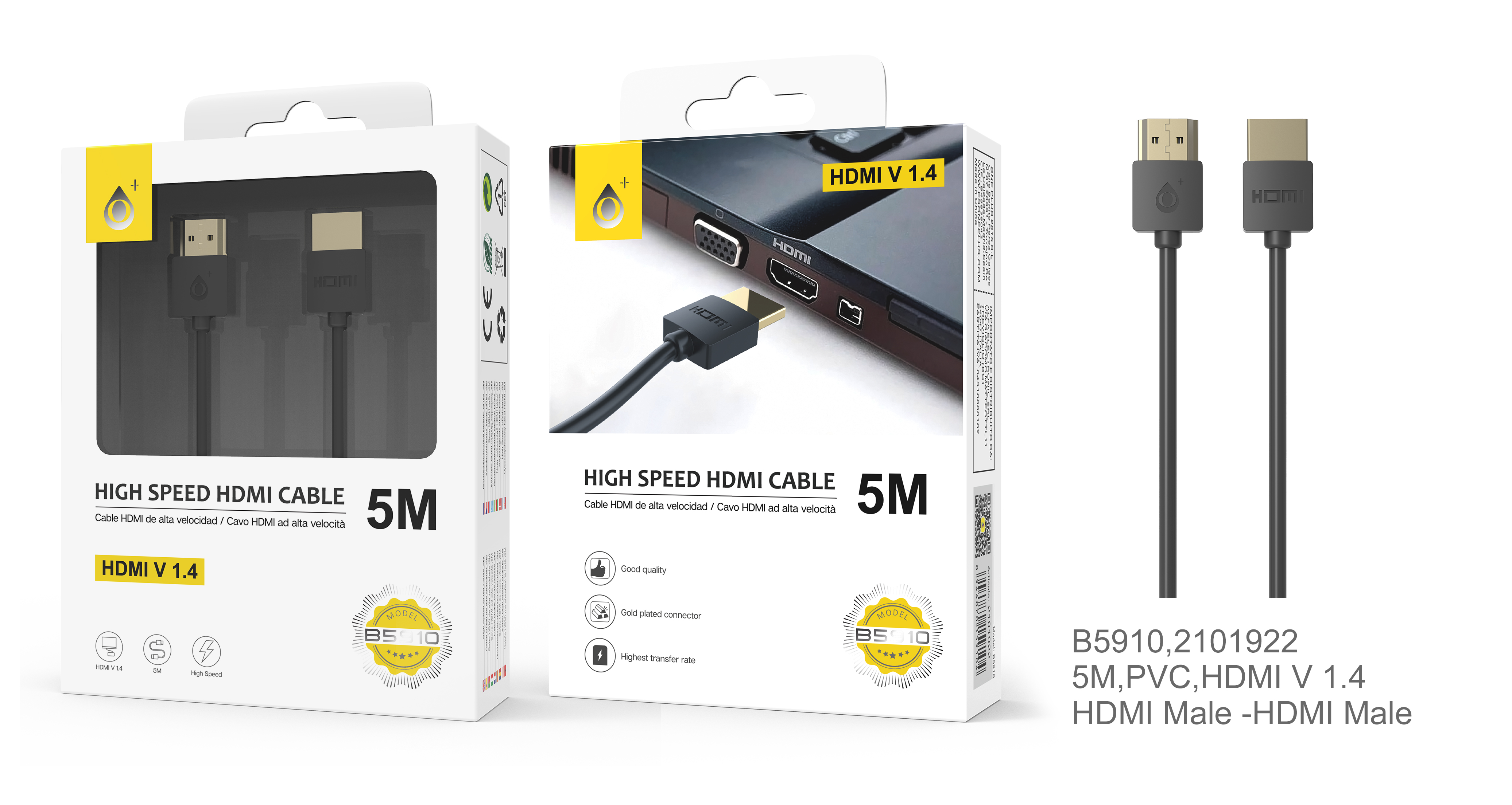 image principale pour Câble HDMI 4K 1080P- 5M - B5910 - Noir