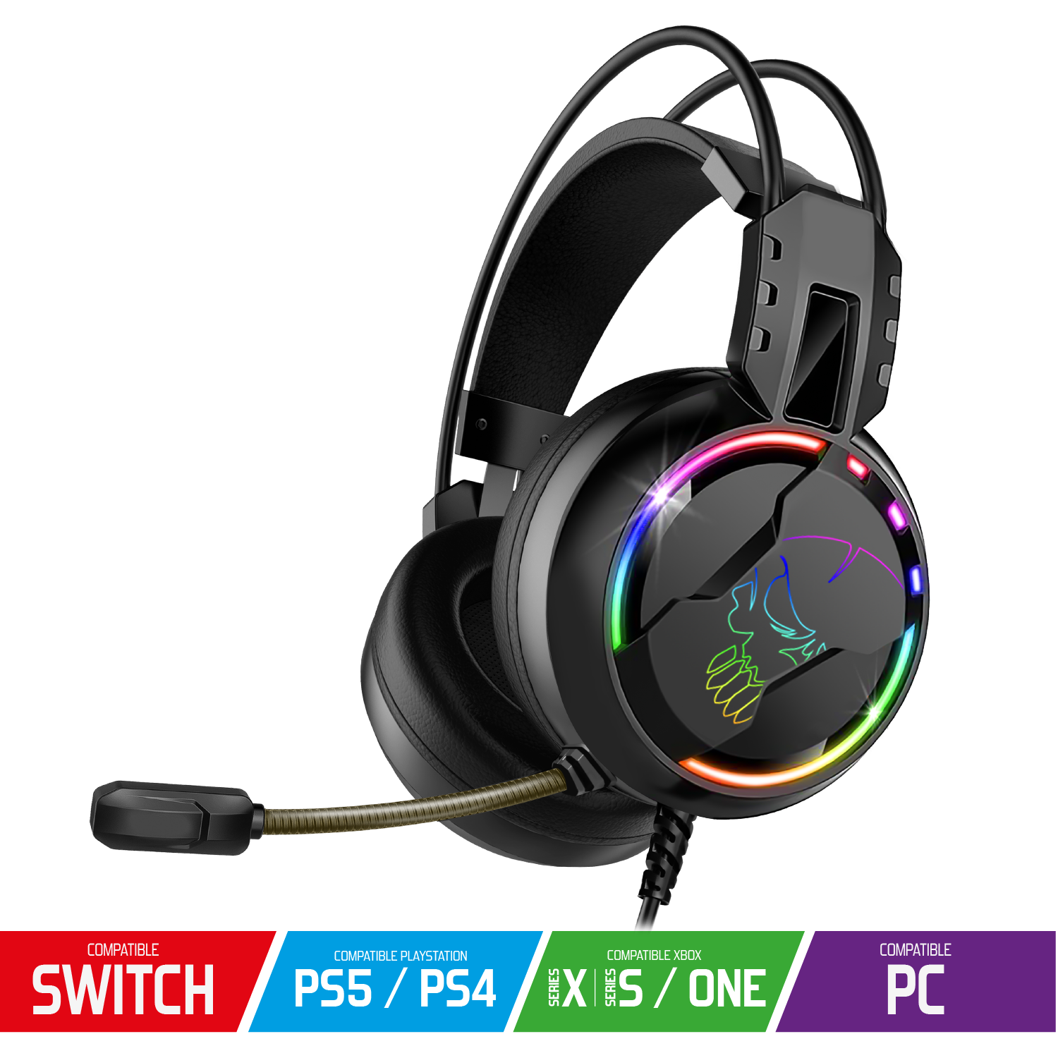 image principale pour Casque PRO H7 RGB pour PS4 / PS5/XBOXONE/SeriesX/SWITCH/ PC - Noir led 7 couleurs 