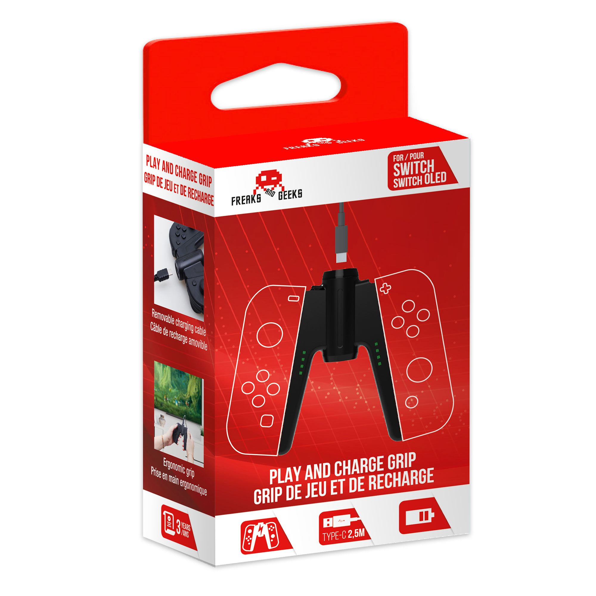 image principale pour Grip de Charge pour 2 Joy-Cons avec Câble Type-C de 2,5m