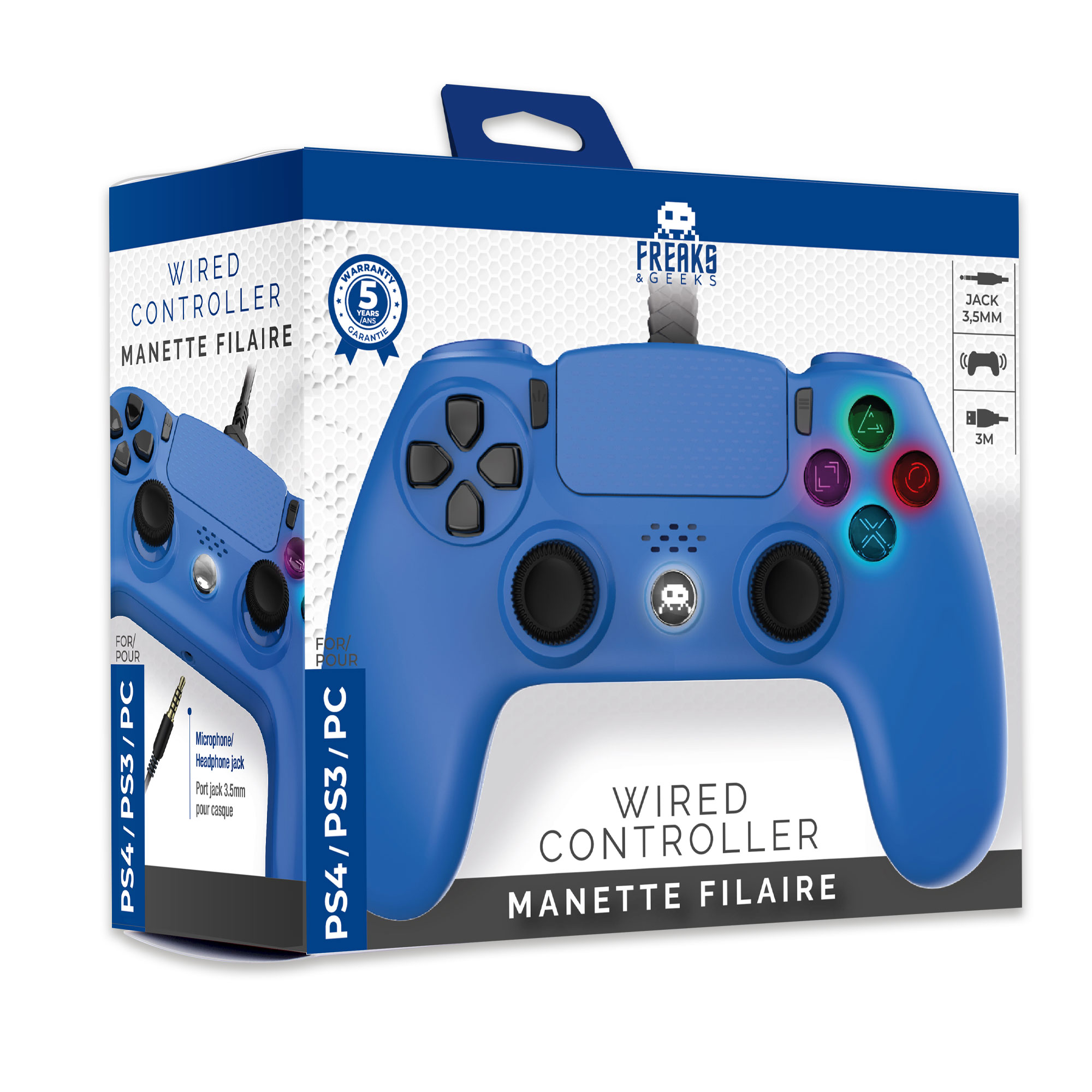 image principale pour Manette Filaire Bleue pour PS4 avec Câble 3M avec prise Jack