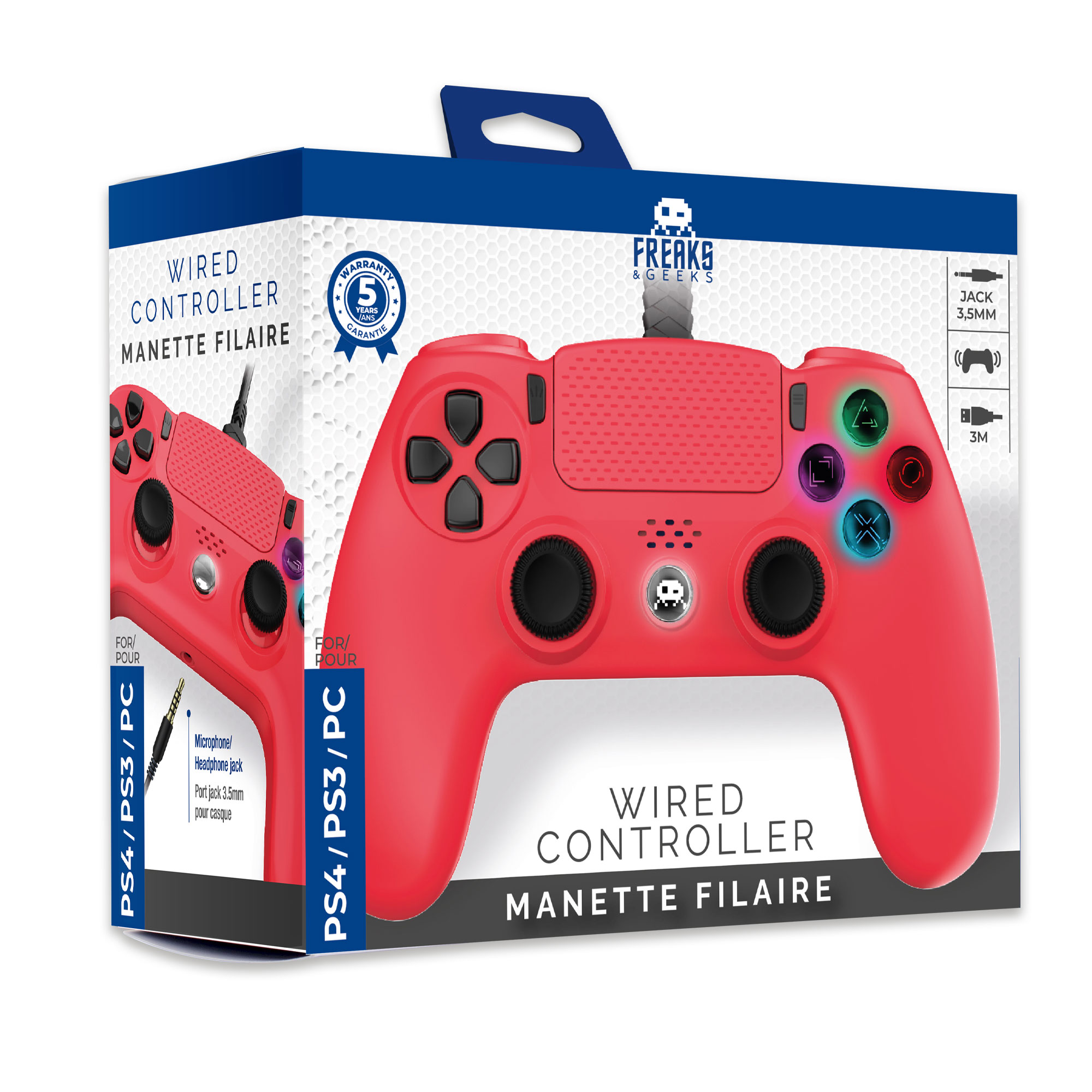 image principale pour Manette Filaire Rouge pour PS4 avec Câble 3M avec prise Jack