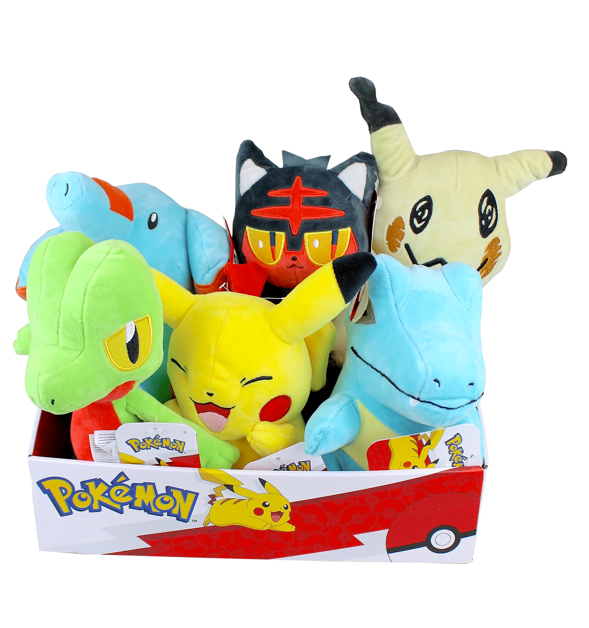 image principale pour Pokémon - Assortiment peluches 20 cm  (Phanpy, Mimiqui, Pikachu,  Arcko , Kaiminus,  Flamiaou)