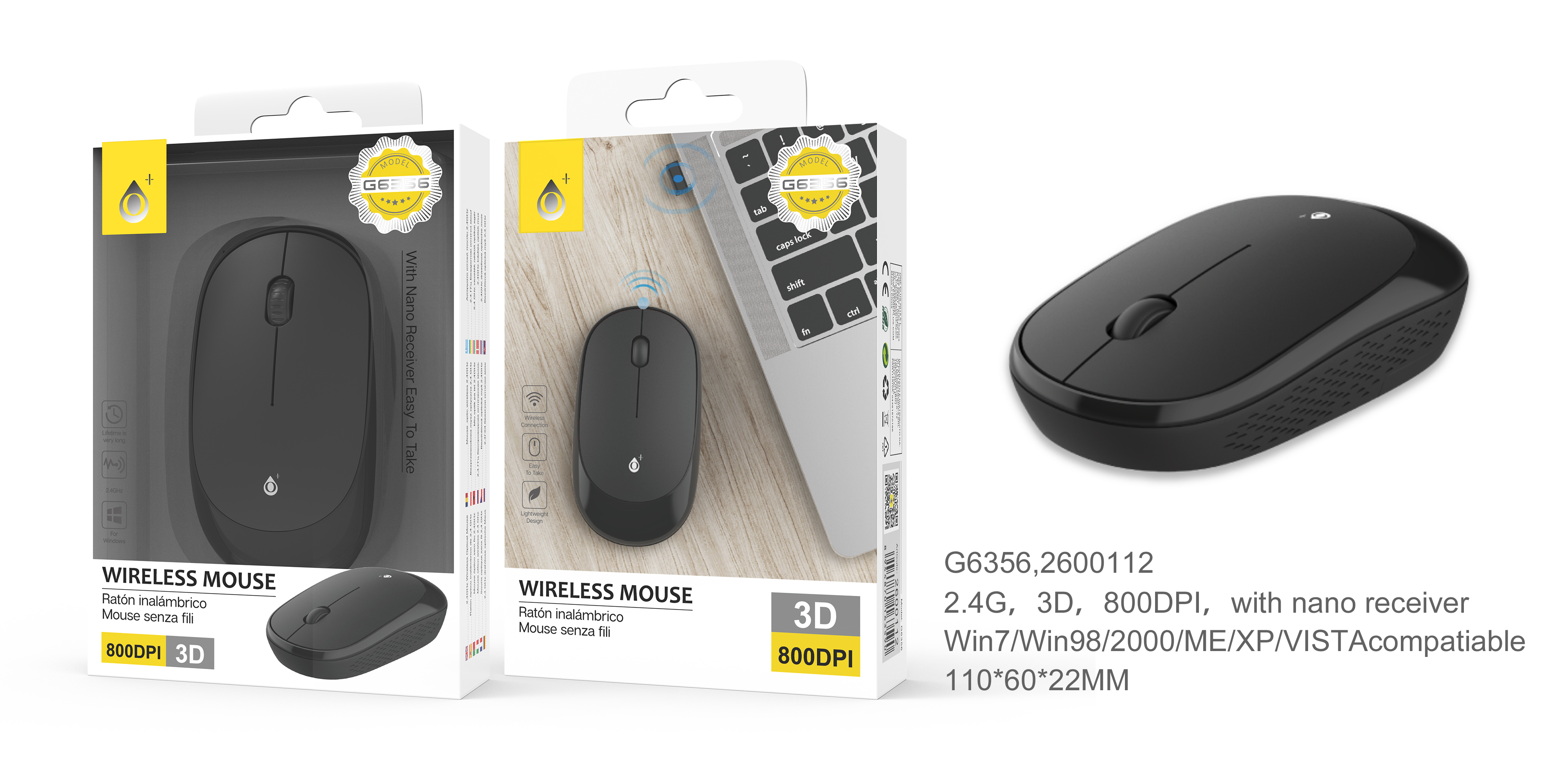 image principale pour Souris sans fil Sarco - 2.4Ghz 800 DPI - G6356 - Noir