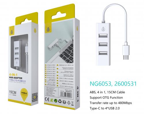 image Adaptateur Hub Type C Support OTG- 4 entrée USB 2.0-NG6053- Blanc