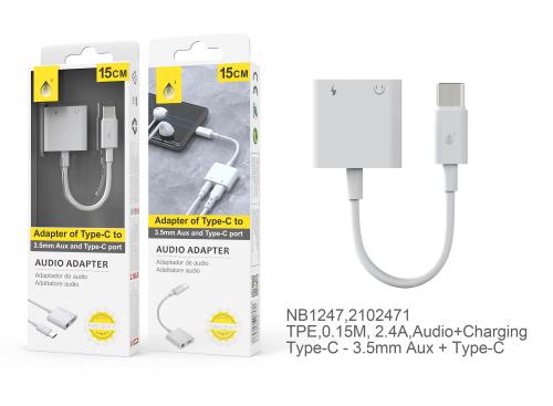 Câble adaptateur 2 en 1 - Type C - Audio Jack 3,5mm -NB1247-15cm - Blanc