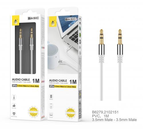 Câble audio 3,5 mm mâle/mâle - 1m - Connecteur Métallique - Blanc B6279