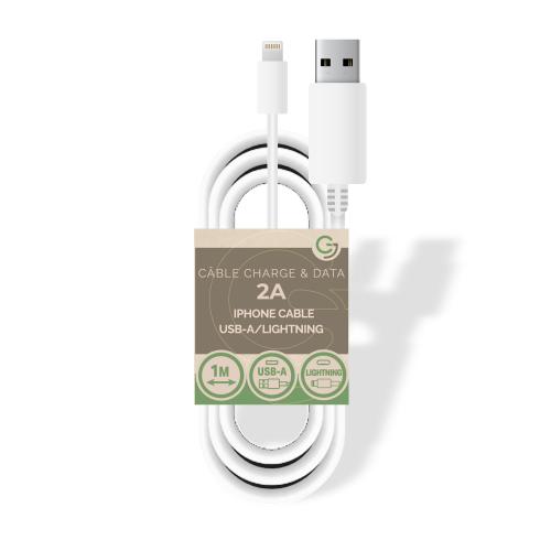 Câble charge/data USB iPhone 5V/2A - 1m - Vrac - Blanc