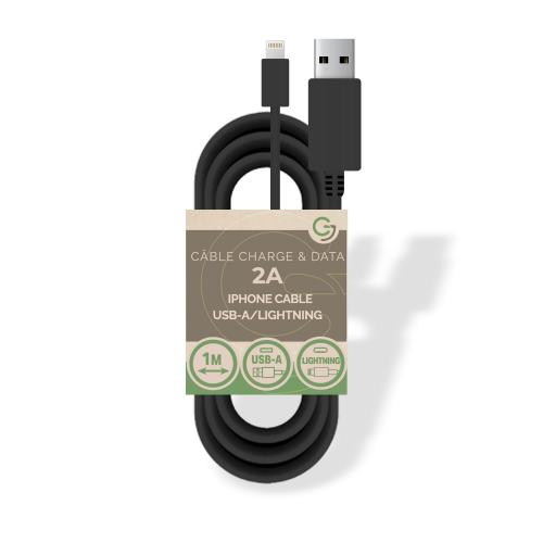 Câble charge/data USB iPhone 5V/2A - 1m - Vrac - Noir