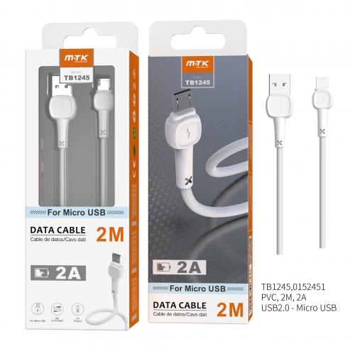 Câble de Charge Micro USB Universel 2m-2A-TB1245-Blanc