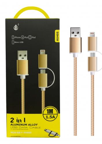 Câble Double micro USB + iPhone 5/6/7/8/X- 1M-Or AU405