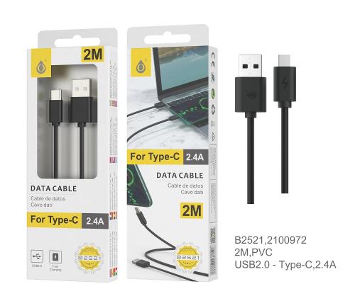 Câble USB Type C- 2A- 2m noir B2521