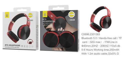 image Casque bluetooth Basic Lepux Pliable - C5996 - Noir et rouge