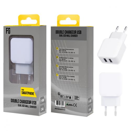 Chargeur Embout secteur 2,4A A3201 2 ports (blanc) - Freaks and Geeks