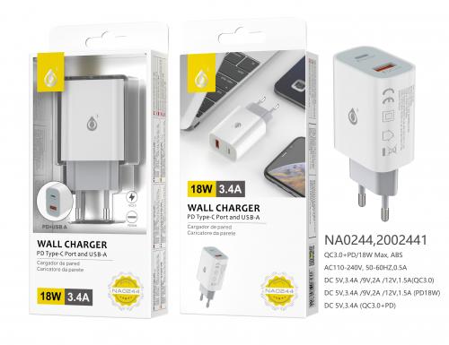 One + Chargeur voiture-Type C + USB, 3.4A–noir-NA0256