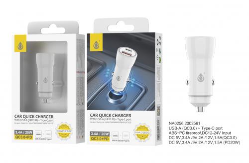 Chargeur voiture-Type C + USB, 3.4A–Blanc-NA0256