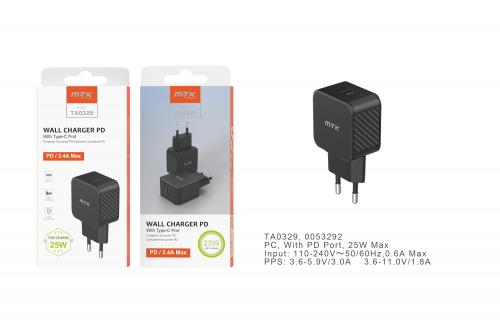 Embout Secteur Charge Rapide Type C  - 3.4A max - 25W -TA0329 - Noir