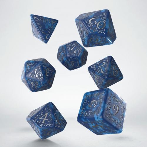 Lot de 7 dés- Elfique- Bleu et argent