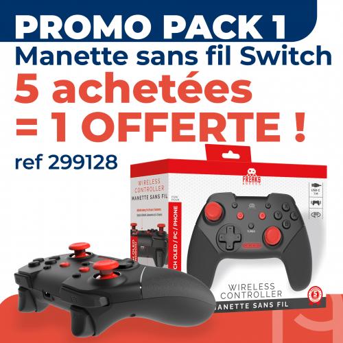 image principale pour Pack 5 + 1 Manettes Switch/PC Sans Fil - Noire et rouge