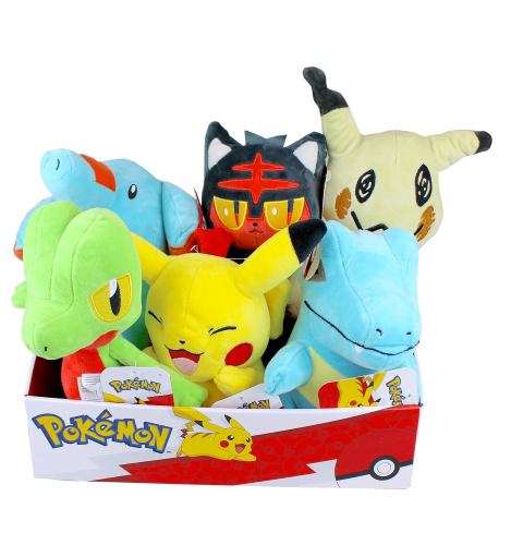 Pokémon - Assortiment peluches 20 cm  (Phanpy, Mimiqui, Pikachu,  Arcko , Kaiminus, 