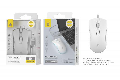 Souris Filaire-1000 DPI-1,35M-Blanche- NG6045