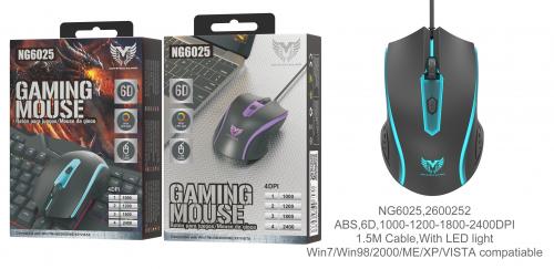 Souris Gaming Filaire - 2400 DPI-  LED - Câble 1.50M - NG6025 -Noir 